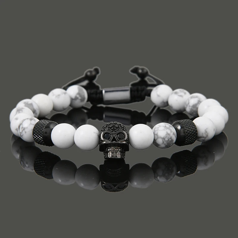 Leopard Head, Crown & Skull Beaded Bracelet — Adjustable, Braided
