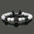 Leopard Head, Crown & Skull Beaded Bracelet — Adjustable, Braided