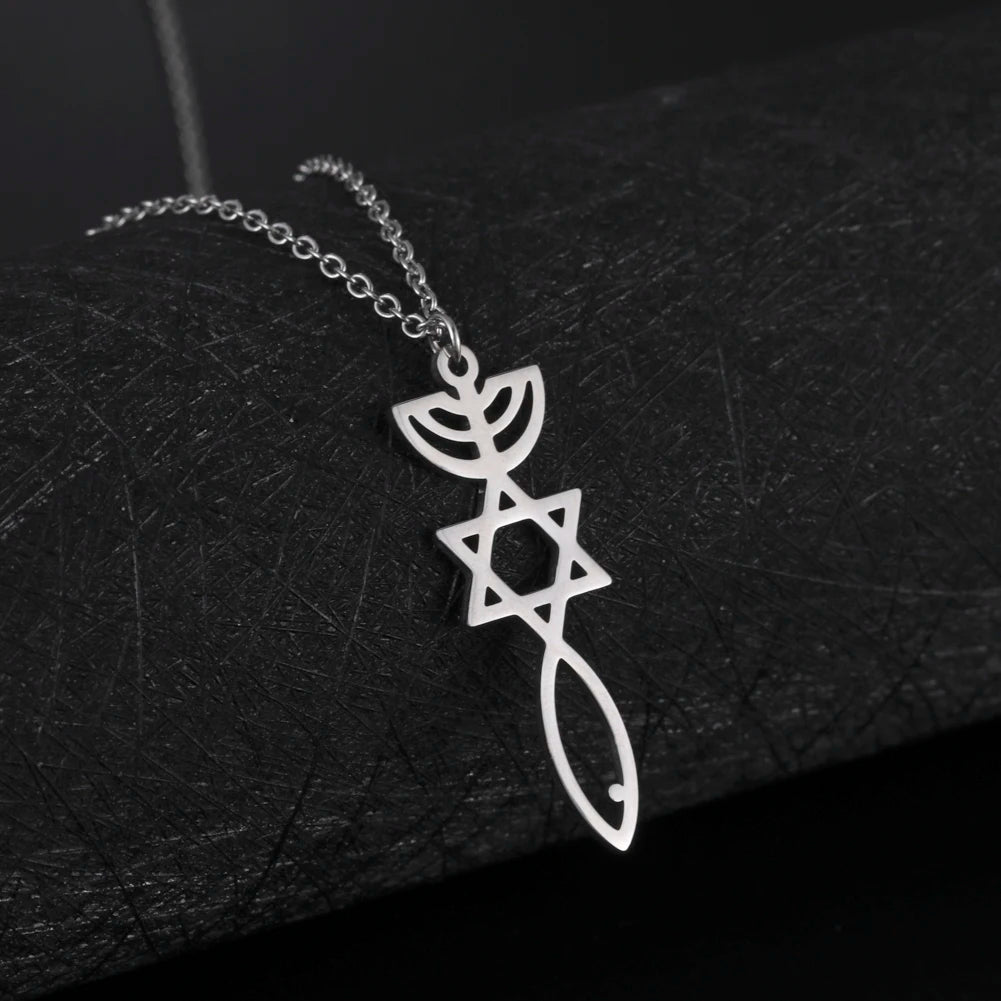 Star of David & Menorah Jewish Pendant Necklace — Stainless Steel