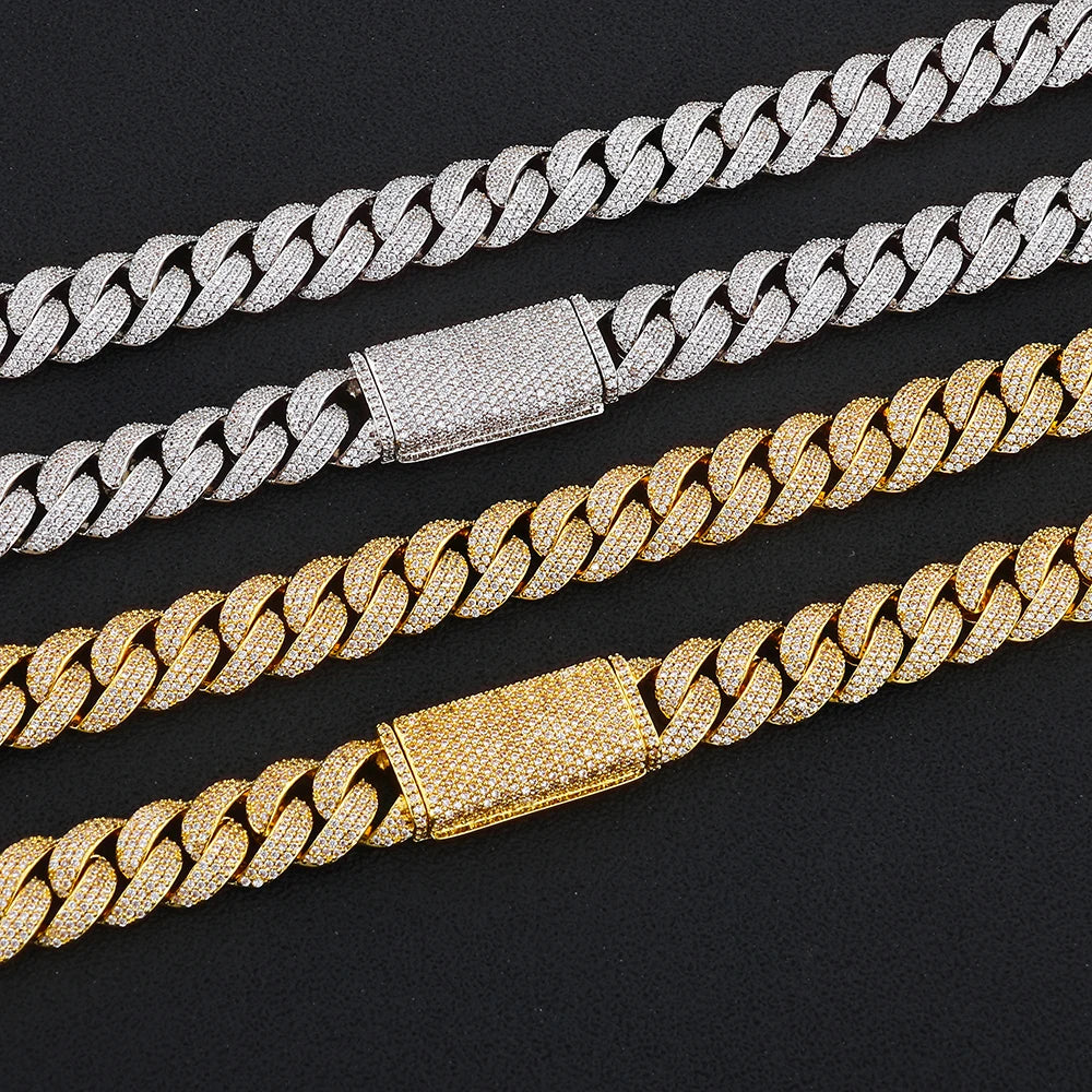 NY 13mm 3 Rows of Fashion Cuban Link Bracelet Iced Out Brass CZ Miami Rectangular Buckle Design Hip Hop Men Jewelry
