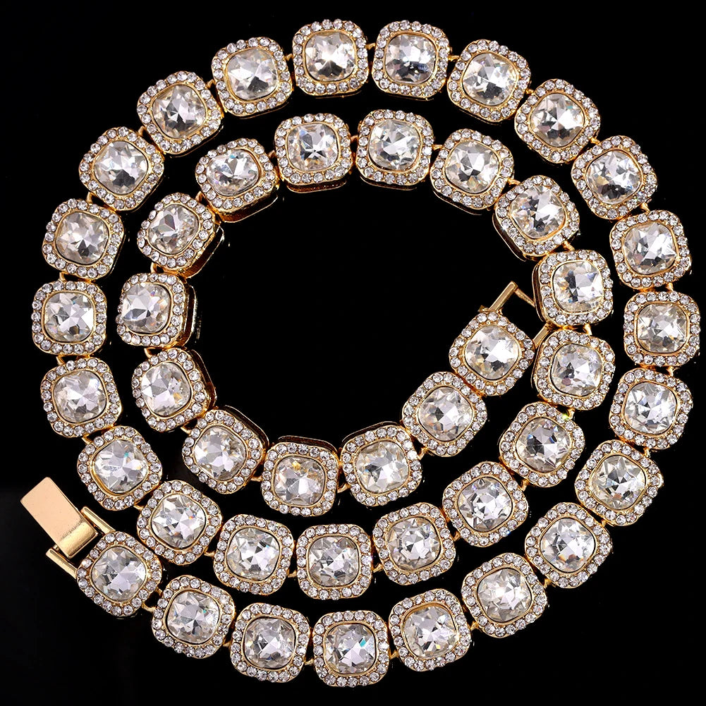 Iced Out Cuban Link Chain For Men Bling Square Tennis Chain Diamond Cuban Chain Hiphop Necklace Jewelry