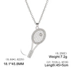 HIPEE Trendy Zinc Alloy Shiny Crystal Tennis Racket Pendant Necklace for Women Girls Sports Series Charm Necklaces Party Jewelry