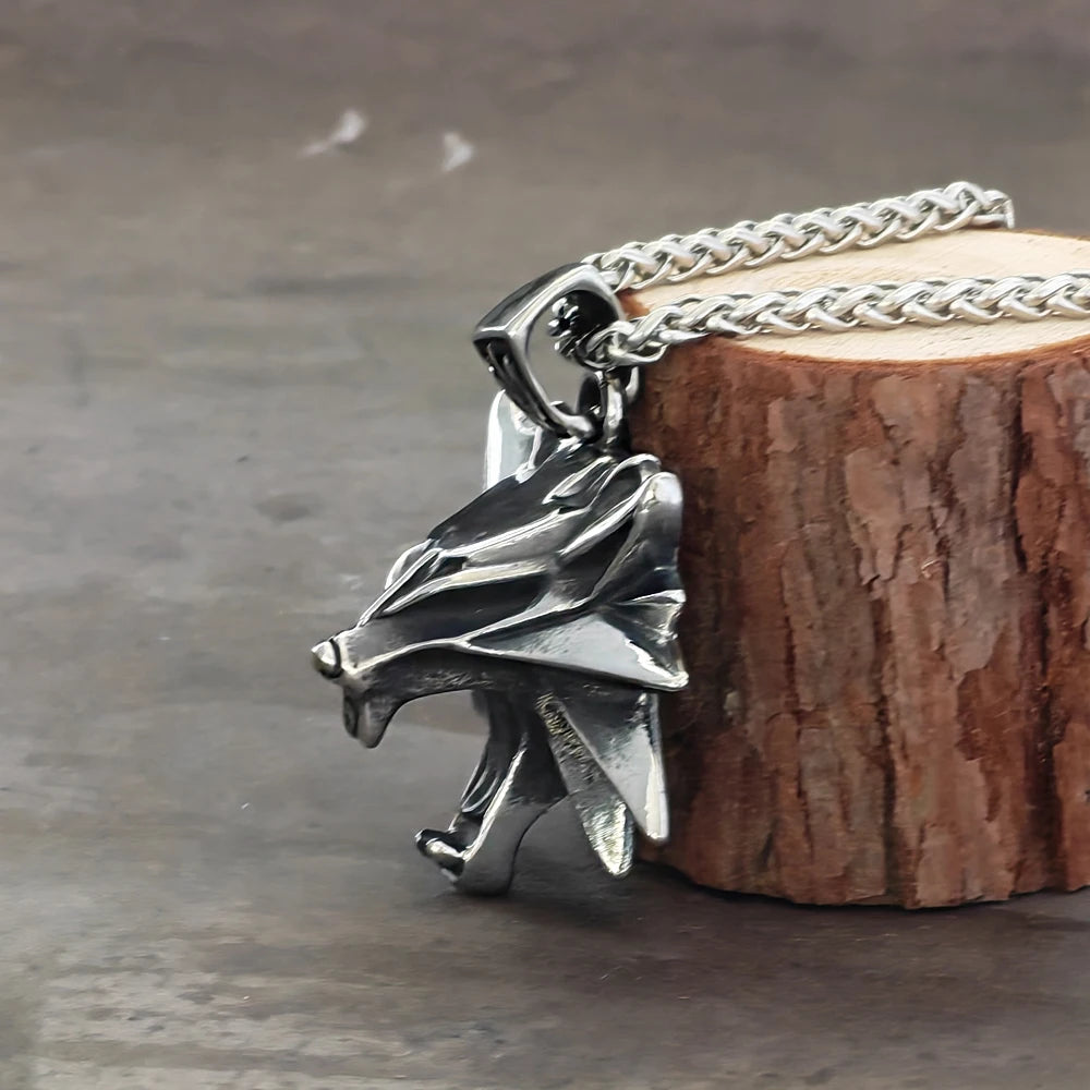 Viking Wolf Head Pendant Necklace — Stainless Steel