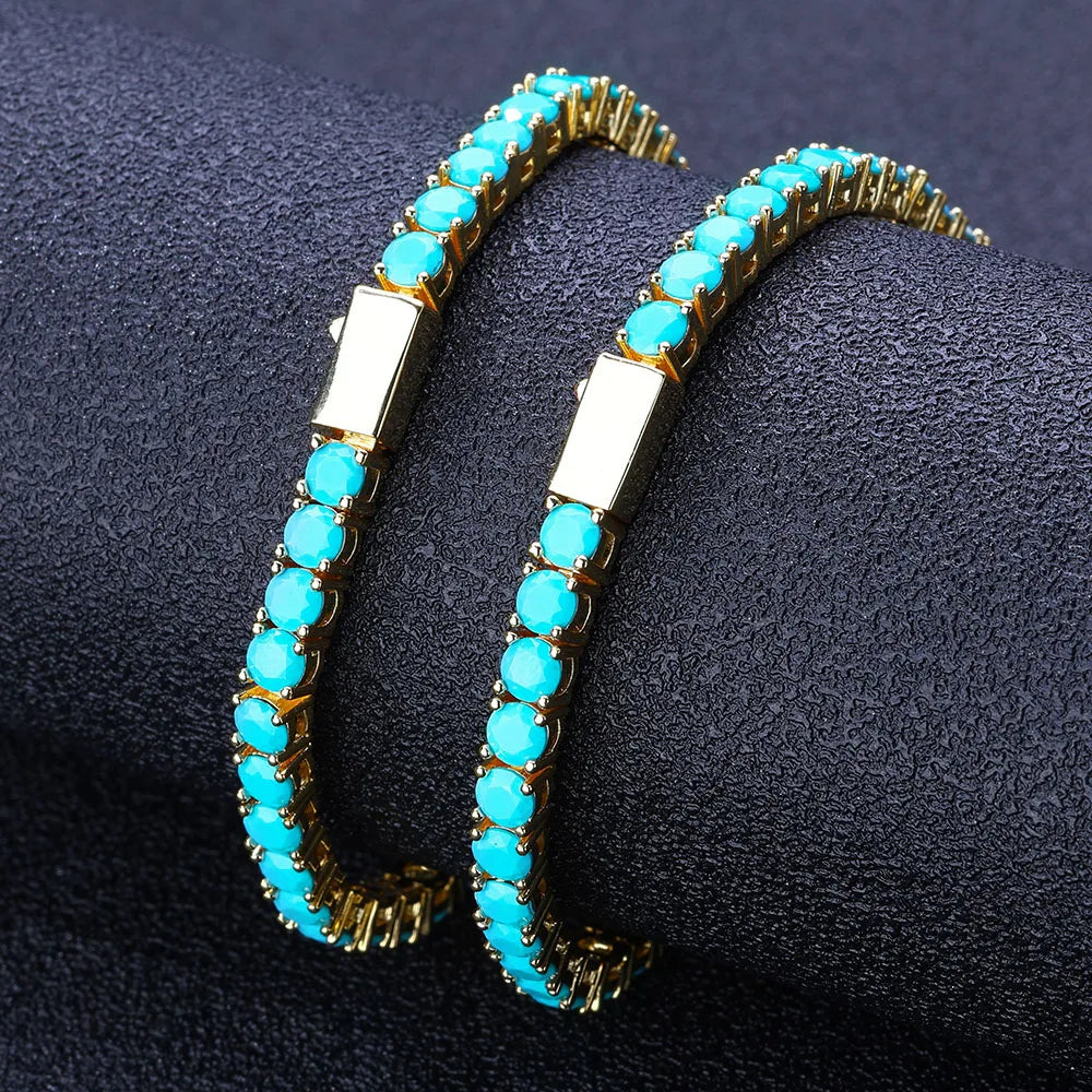 Gold Tennis Bracelet Blue Turquoise 4MM 18K