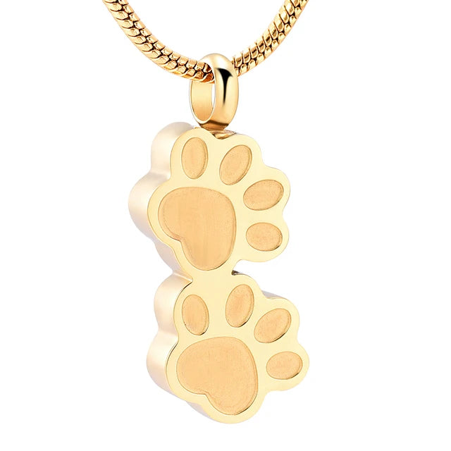 Double Paw Memorial Urn Necklace — Stainless Steel