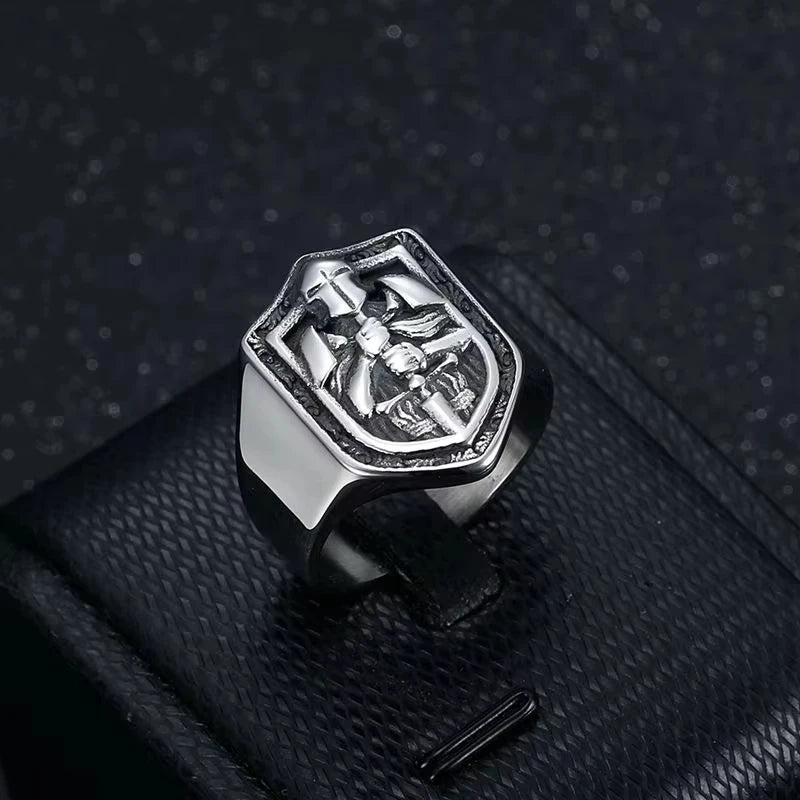 Huaya Men's Unique Temperament Knight Pattern Stamp Ring Retro Delicate Silver Color New Ring Jewelry Personality