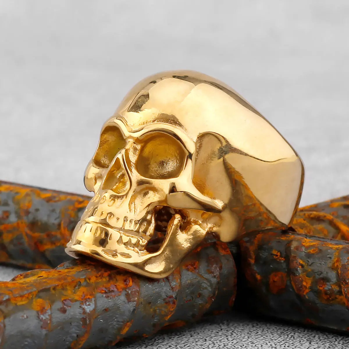 High Polish Heavy Skull Ring — Two-Tone