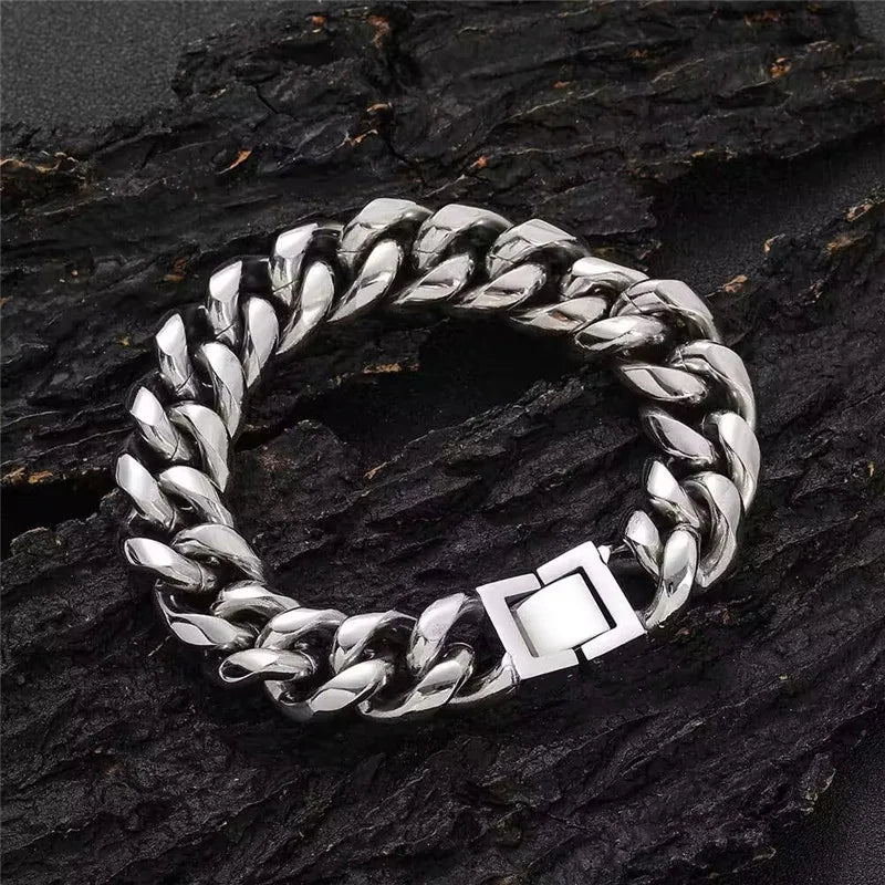 10mm Polished Cuban Chain Bracelet — Stainless Steel
