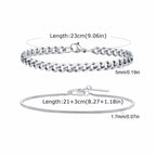 Vnox 2pcs/Set Cuban Figaro Rope Snake Chain Bracelet Set for Men Boys, Gold Black Silver Color Stainless Steel Wristband Jewelry