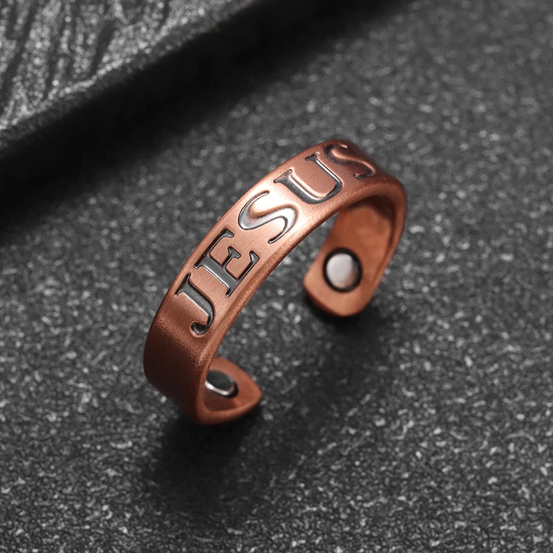 Flower Shape Magnetic Ring Copper Adjustable Open Cuff Ring Men and Women Magnet Healthy Energy Ring for Arthritis Pain Relief