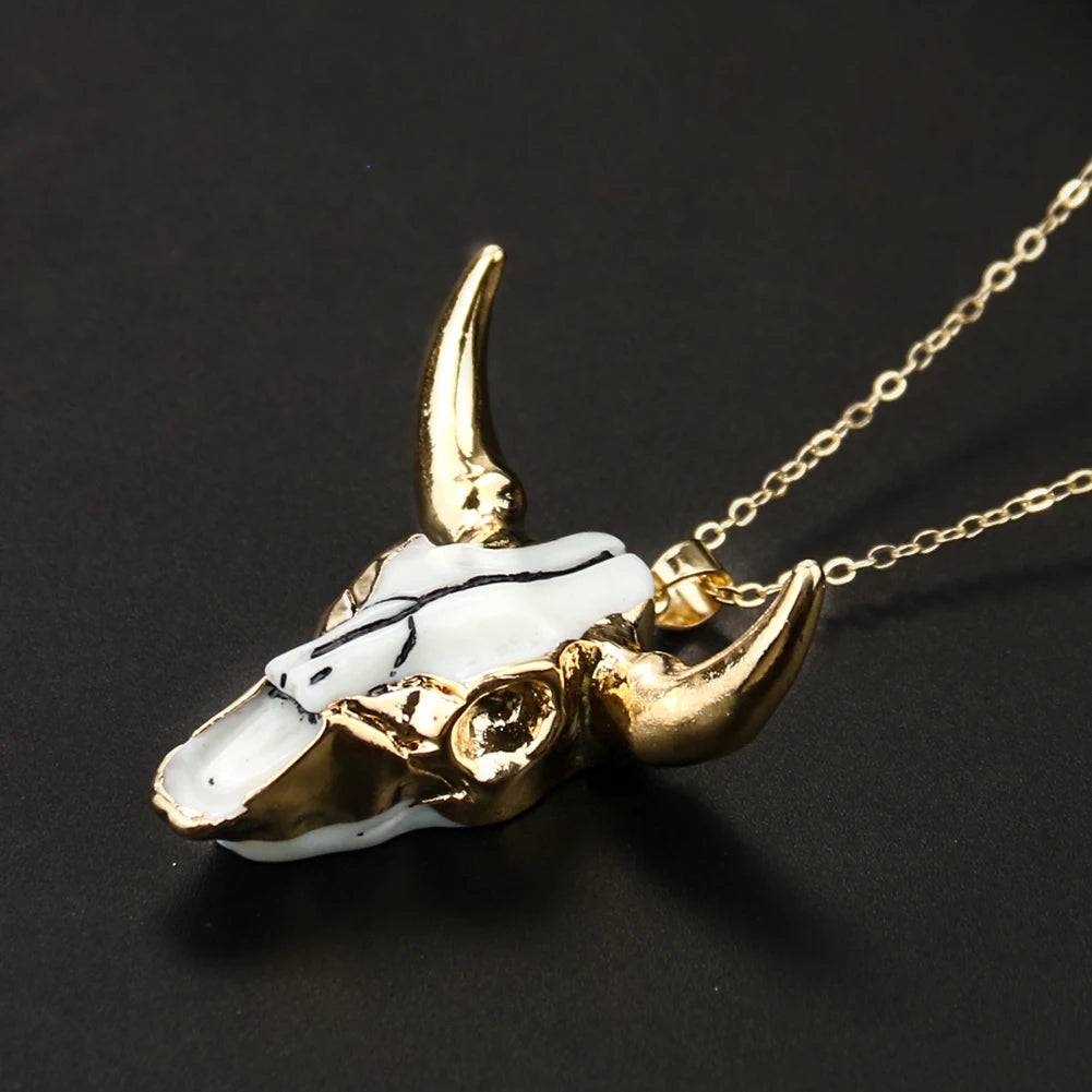 Horn Cow Bull Head Pendant Necklace Resin Goat Pendant Ox Satan Amulet Hip-hop Collar Thin Chain Women Fashion Jewelry Gifts