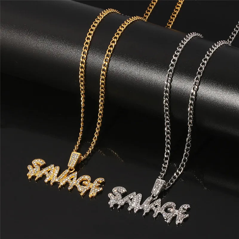 Iced Out Letter Pendant Necklace — Tennis Chain