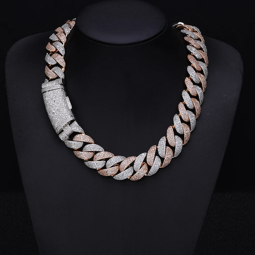 Nuoya Two Tone Mosaic Chain Full CZ Iced Out Necklace Hip Hop Men Rapper Cuban Bracelet Fashion Jewelry Gift