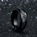 Fashion 8mm Men Stainless Steel Celtic Dragon Rings Inlaid Black Zircon Stone Rings For Men Carbon Fibre Rings Wedding