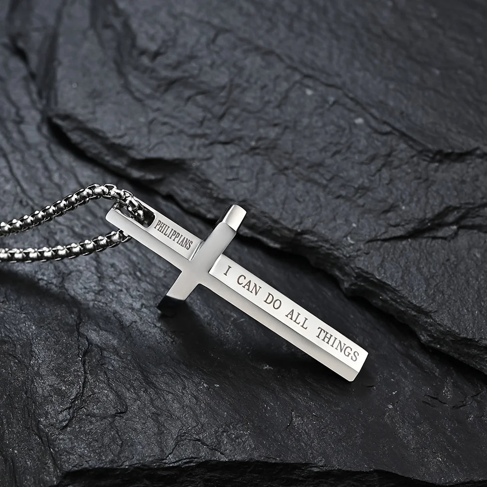 Jesus Cross Philippians Bible Verse Necklace — Stainless Steel