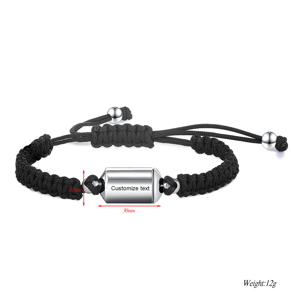 Custom Cylinder Urn Adjustable Braid Bracelet for Women Men Stainless Steel Cremation Ashes Memorial Keepsake Jewelry