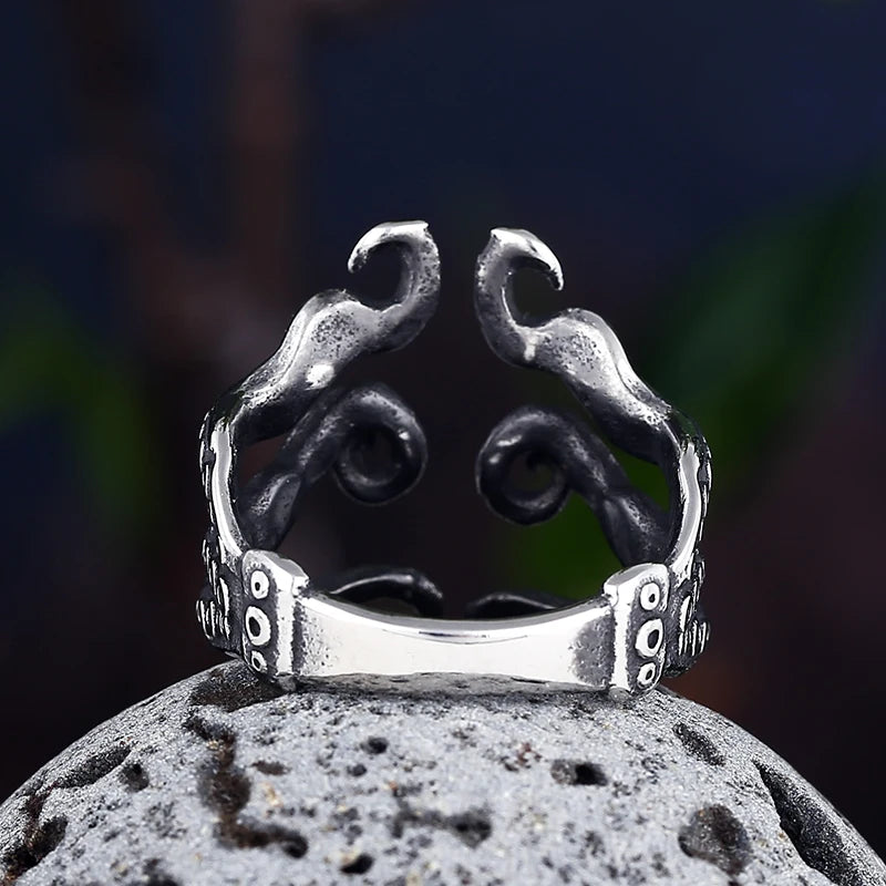Dropshipping Christmas Charm Halloween Octopus Punk Stainless Steel Seaman Rings Men Anel Puck Jewelry Gift for Sailor