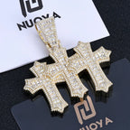 Cross Pendant Necklace Iced Out Three Baguette