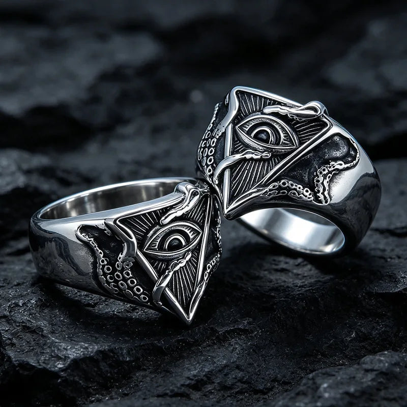 All-Seeing Eye Octopus Tentacle Signet Ring — Stainless Steel