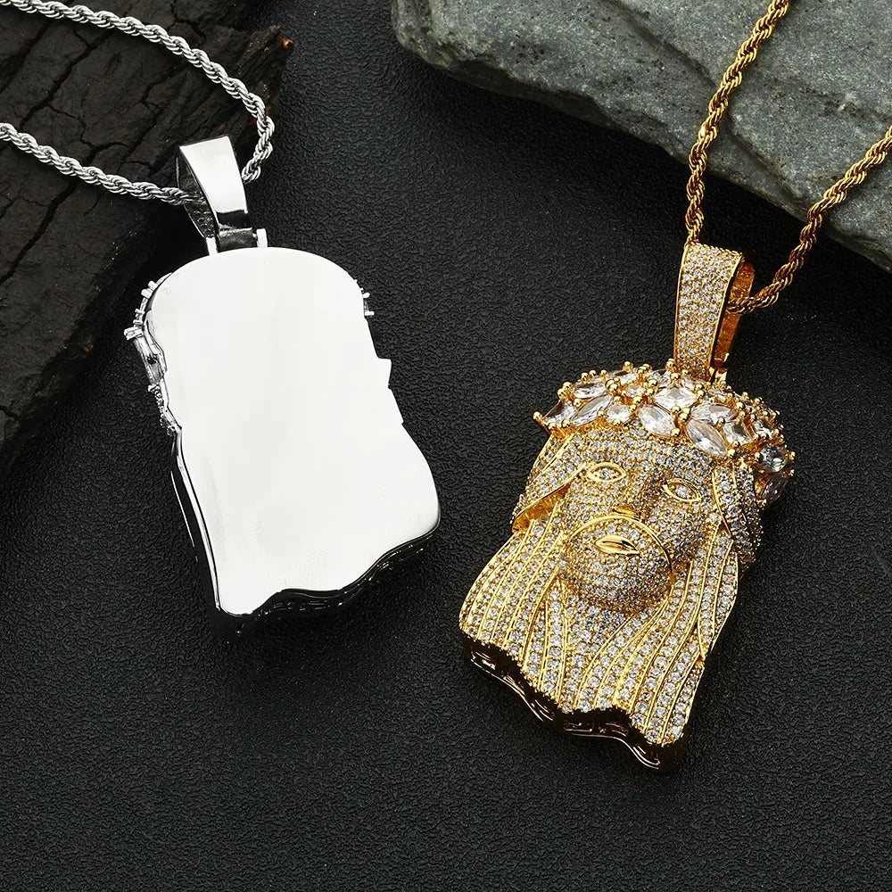 Gold Jesus Face Pendant Necklace Iced Out 18K