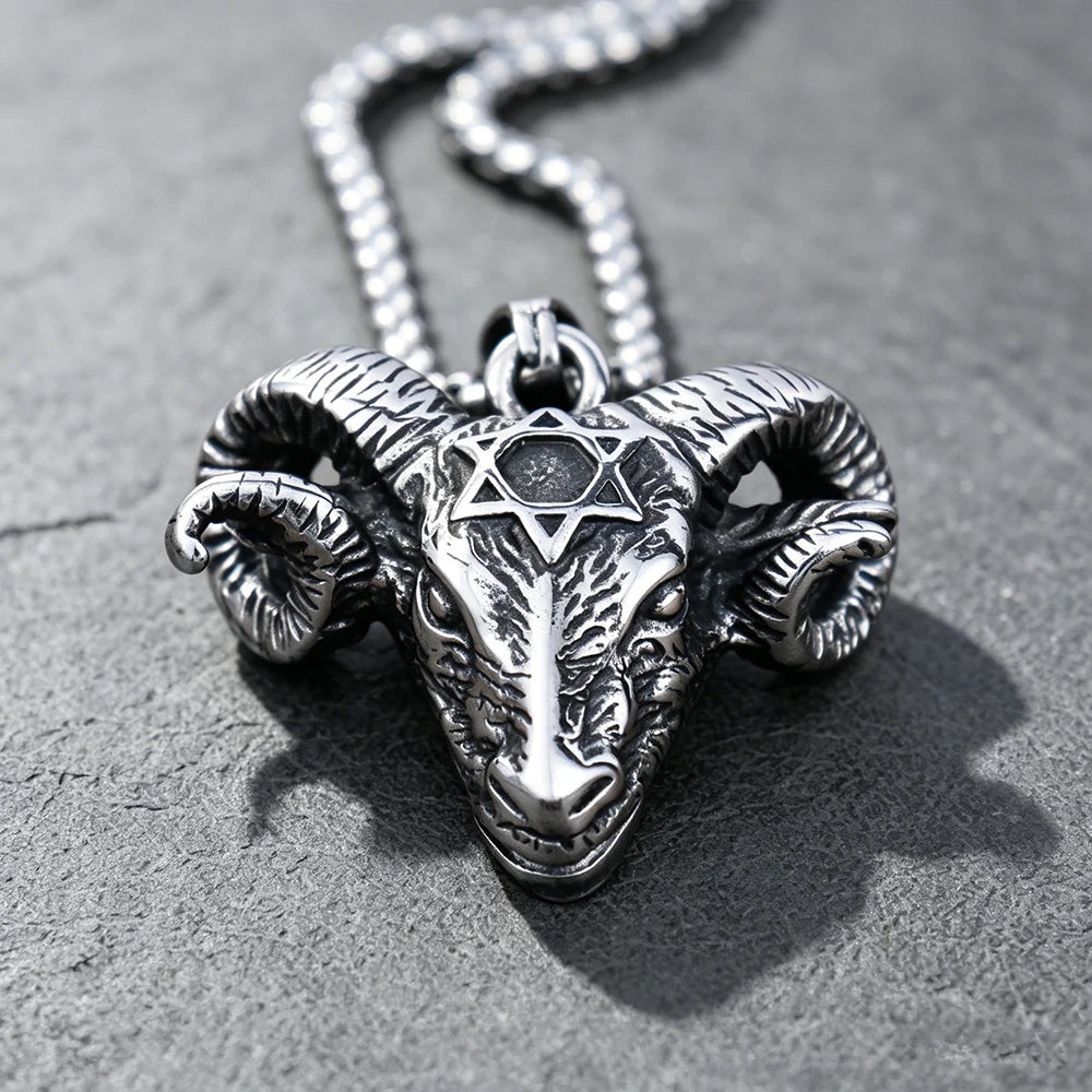 Gothic Pentagram Goat Head Pendant Necklace — Stainless Steel