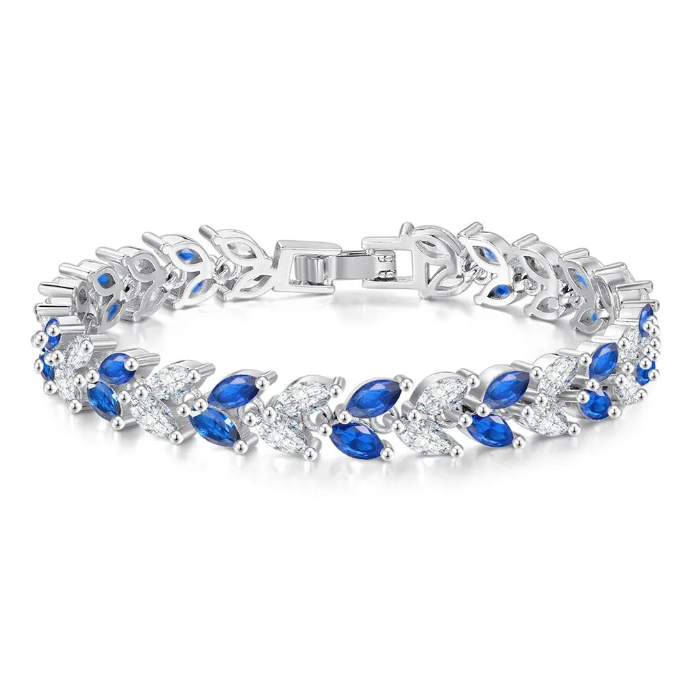 Silver Iced Out Leaf Bracelet Zirconia