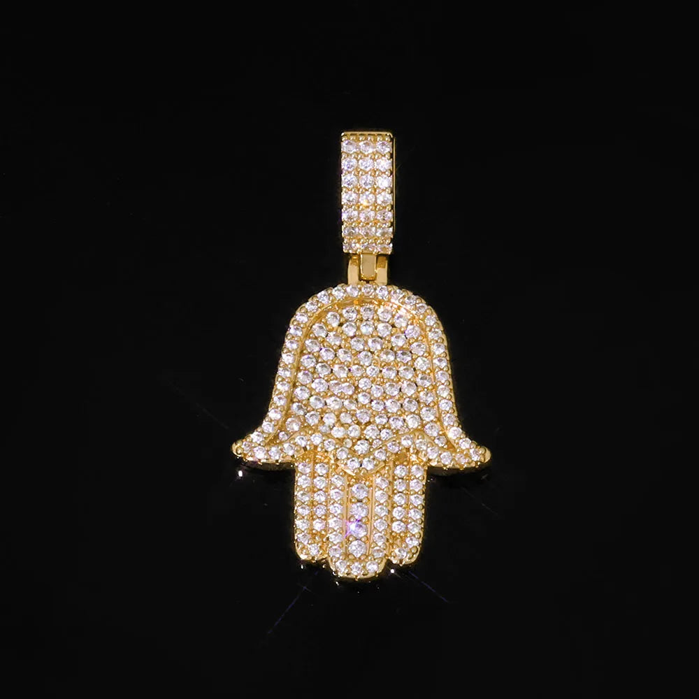 Iced Out Hamsa Pendant Necklace Stainless Steel