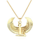 Egyptian Goddess Isis Wings Horus Pendant Necklace — Gold-Tone