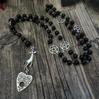 PERSONALISIERBAR Black Rosary with Ouija Planchette and Hand, Gothic Necklace, Black Magic, Occult Jewelry, Ghosts