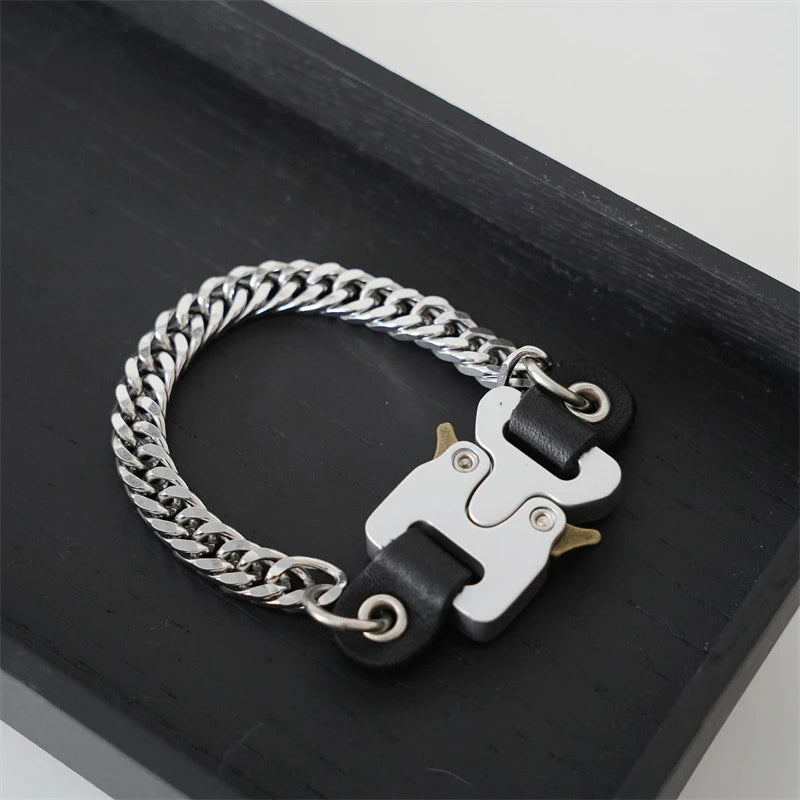 HANGZHI 2021 NEW Hip Hop Punk Titanium Steel Street Men and Women Letters Metal Safety Buckle Necklace Fashion Jewelry