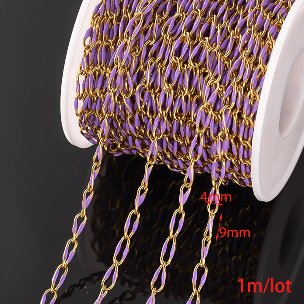 0.5m/1m Gold Plated Stainless Steel Black Enamel Paperclip Link Chain for DIY Punk Choker Necklace Jewelry Craft Making Decor
