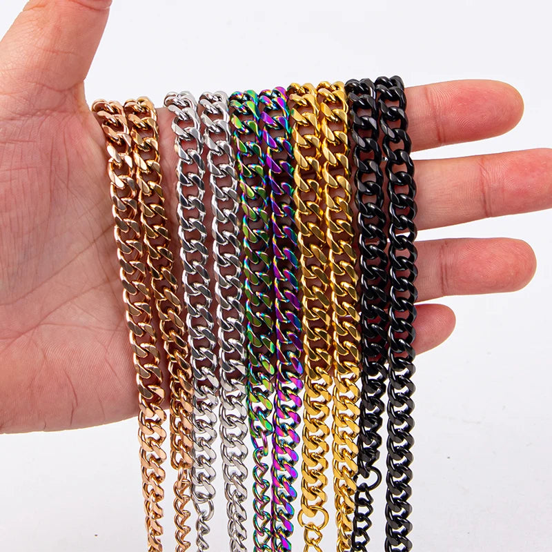1pcs Wide Cuba Chain 40+5cm Stainless Steel Necklaces For Women Men Accessories Vinatge Jewelry On The Neck Necklace