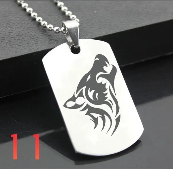 Wolf Dog Tag Pendant Necklace — Stainless Steel