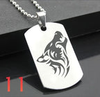 Wolf Dog Tag Pendant Necklace — Stainless Steel