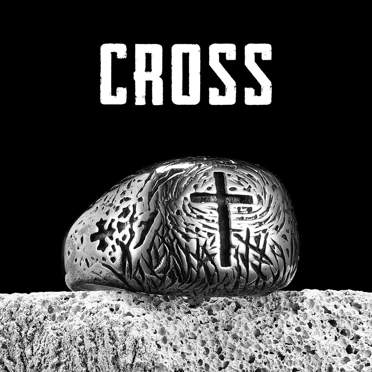Vintage Cross Ring — Stainless Steel