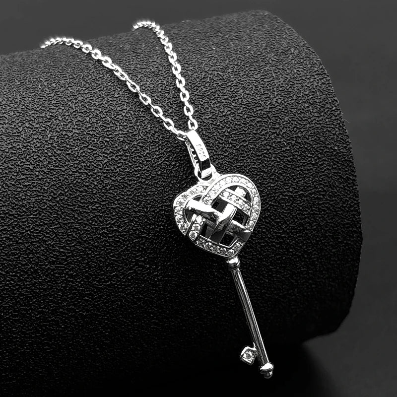 Heart Celtic Silver Pendant Sterling Key Shape