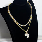 Hip-hop Men's Necklace Set Stylish Africa Map Pendant Necklace Iced Out Inlaid Diamonds Tennis/Rope Chain Punk Jewelry Gift Set