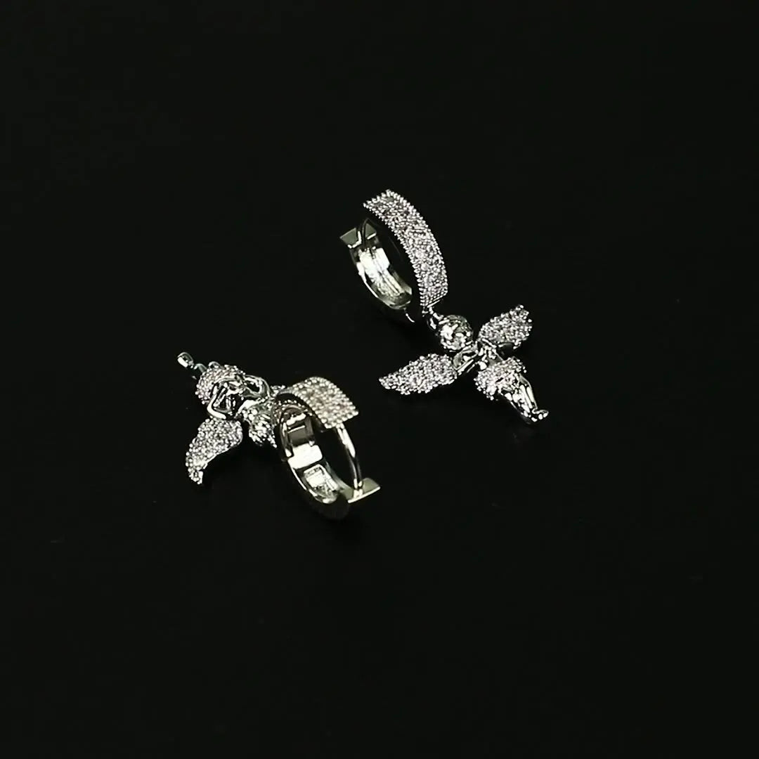 Iced Out Angel Wing Dangle Earrings CZ