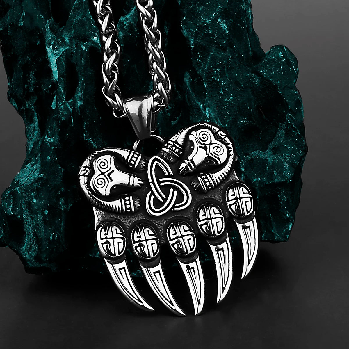 Viking Bear Claw Amulet Pendant Necklace — 316L Stainless Steel