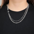 Fashion Chain Link Choker Heart Lock Cross Necklace Pendant For Women Men Silver Color Goth Jewelry Party Punk Long Necklaces