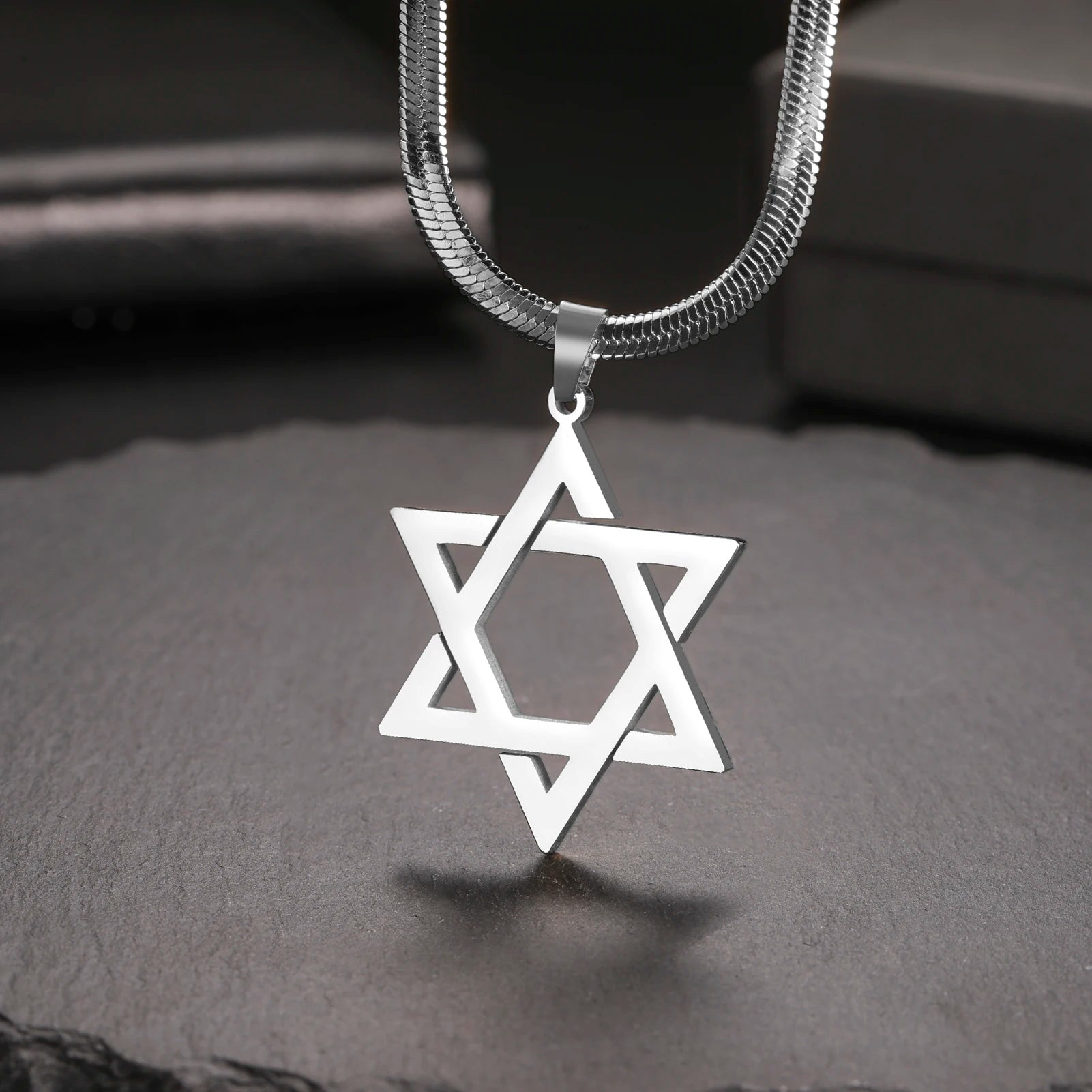 Star of David Snake Chain Necklace — Stainless Steel