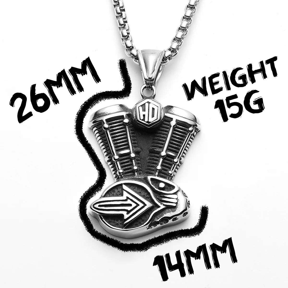 Motorcycle Engine Pendant — Stainless Steel