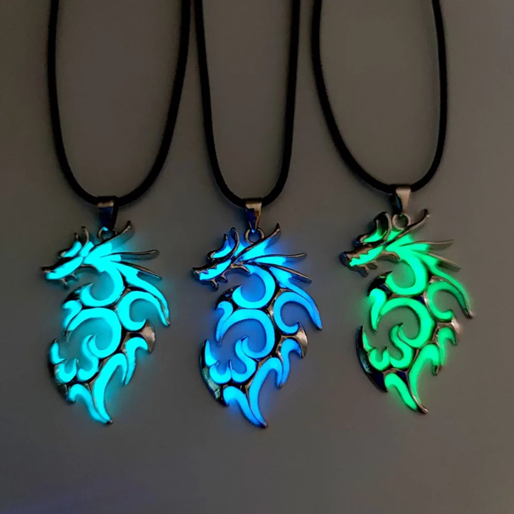 New Simple Retro Niche Punk Glow-in-the-dark Moonstone Dragon Pendant Necklace Charm for Men Boys Beach Party JewelryAccessories