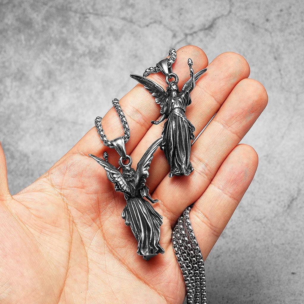 Angel Statue Pendant Necklace — Stainless Steel
