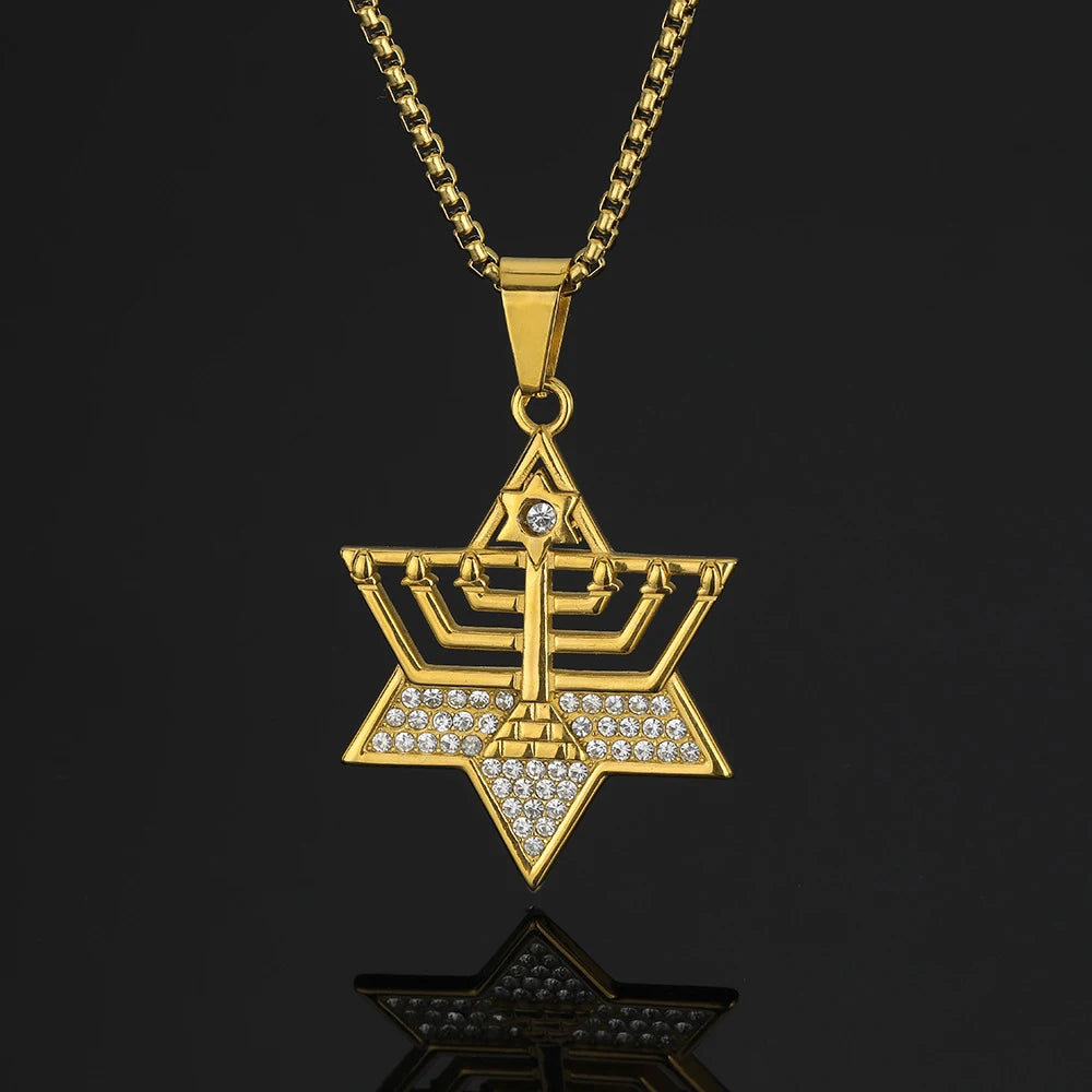 Star of David Hexagram Pendant Necklace — Stainless Steel