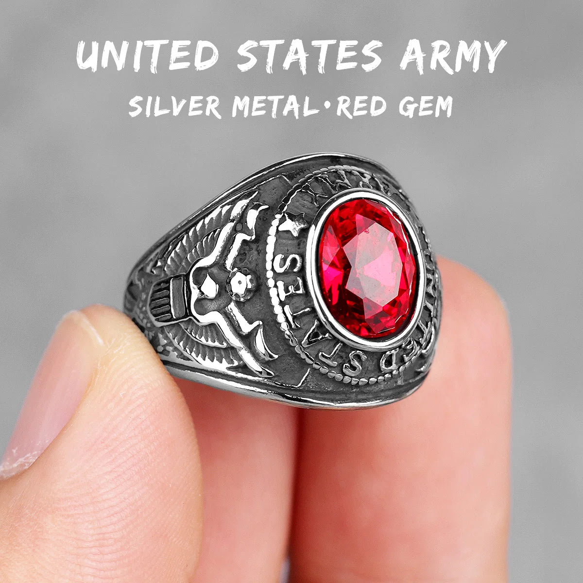 Stainless Steel Men Rings Rhinestone United States Army Punk Hip Hop for Biker Male Boyfriend Jewelry Creativity Gift Wholesale