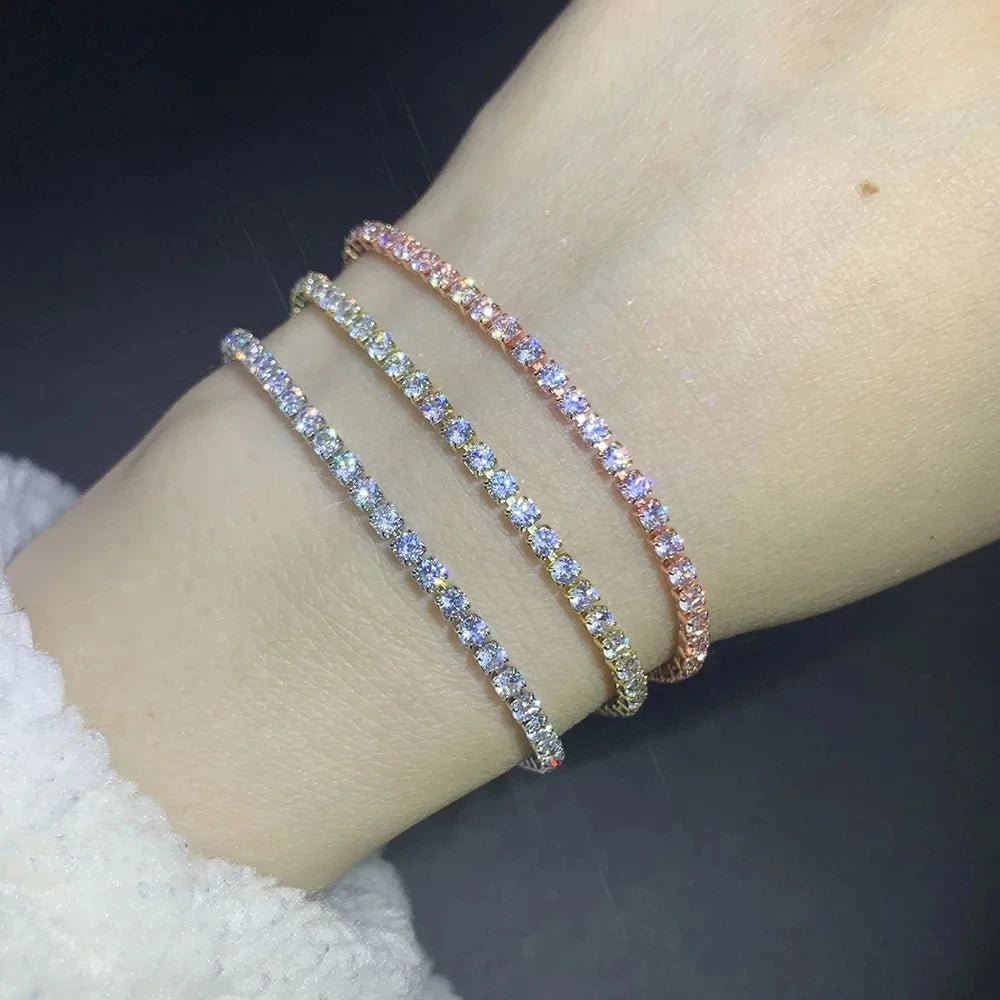 Fashion 2.5mm Zirconia Tennis Bracelet for Women Crystal Charm Designer Tennis Thin Chain Bracelet on Hand Wedding