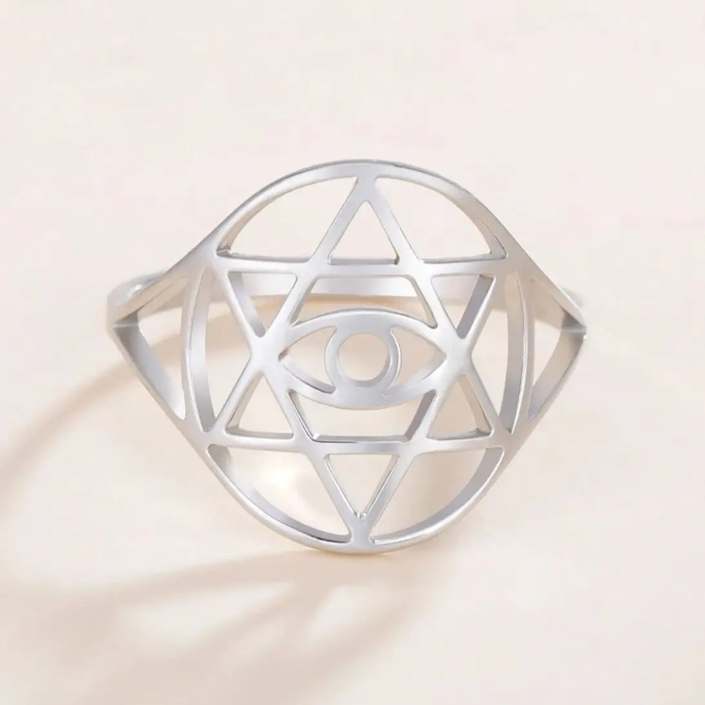 LIKGREAT Vintage Star of David Ring Evil Rings for Men Women Stainless Steel Punk Jewelry Jewish Star Protection Amulet