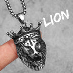 Crown Lion Unique Men Necklace Stainless Steel Pendant Chain Hip Hop Punk Jewelry Biker Male Accessories Gifts Daily