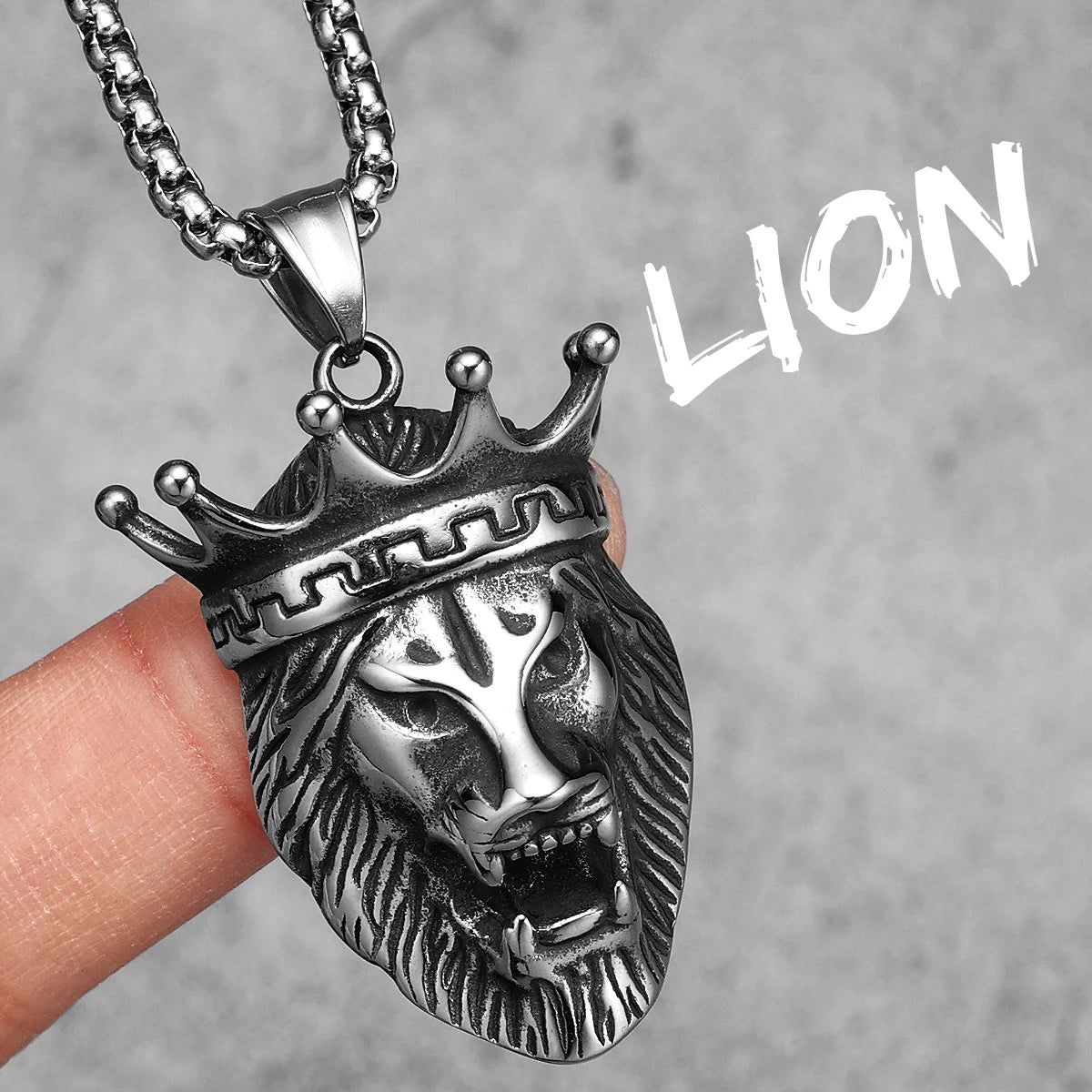 Crown Lion Unique Men Necklace Stainless Steel Pendant Chain Hip Hop Punk Jewelry Biker Male Accessories Gifts Daily